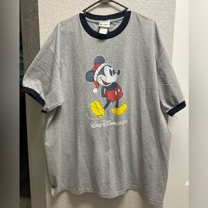 Vintage Walt Disney World Santa Hat Mickey Gray w/Navy Cuffs TShirt Size 2XL